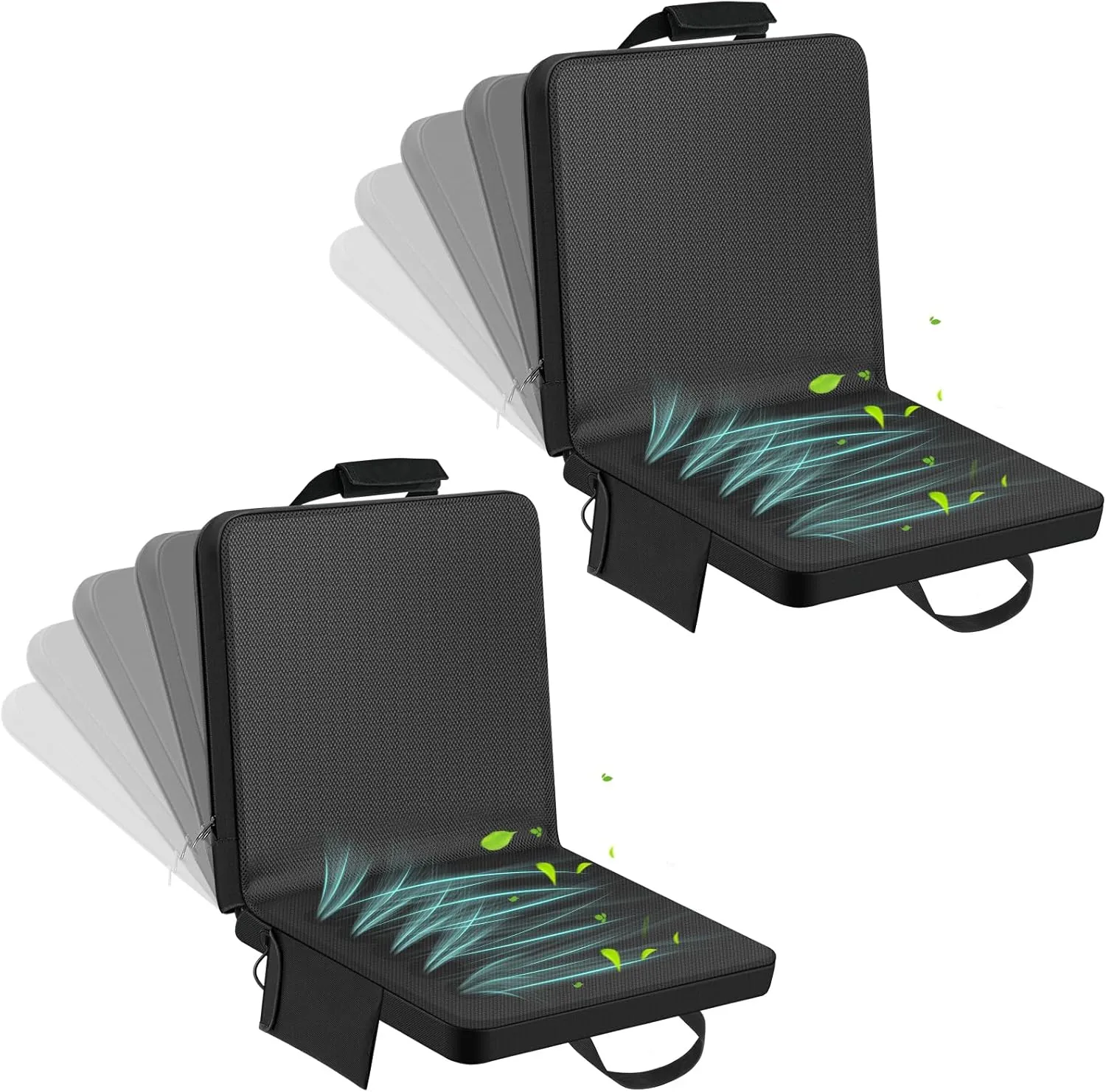 Zubebe 2 Pack Cooling Stadium Seats Camping Chair with Fan and USB 3 Level Adjustable, Cooling Seat for Bleachers with Back Support Foldable for Summer Outdoor Sport Event Camp Beach Fishing Portable