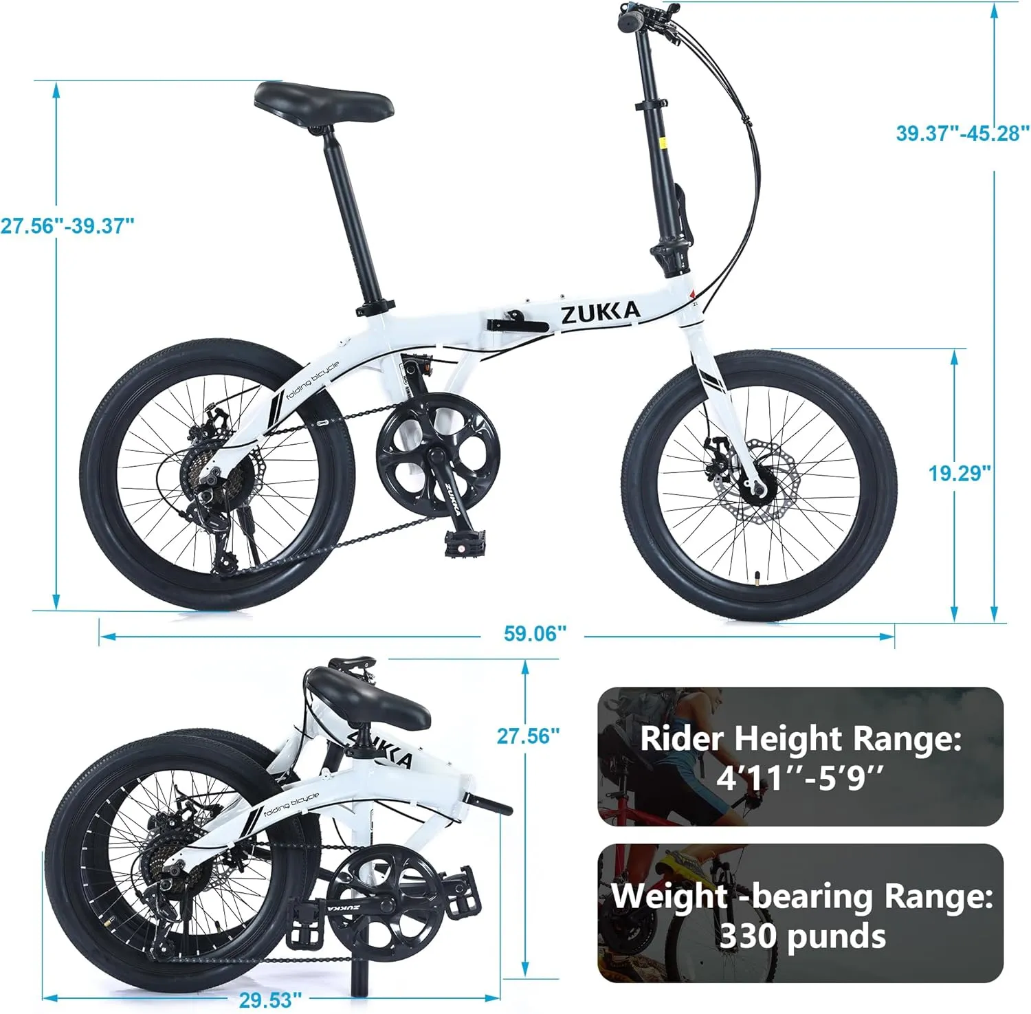 ZUKKA Folding Bike 20 Inch Foldable Bike 7 Speed Aluminum Frame Lightweight Adult Folding Bike Dual Disc Brake Adult Bicycle for Women Men Youth, Multi-Colors
