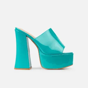 Zuma Teal Patent Platform Mules
