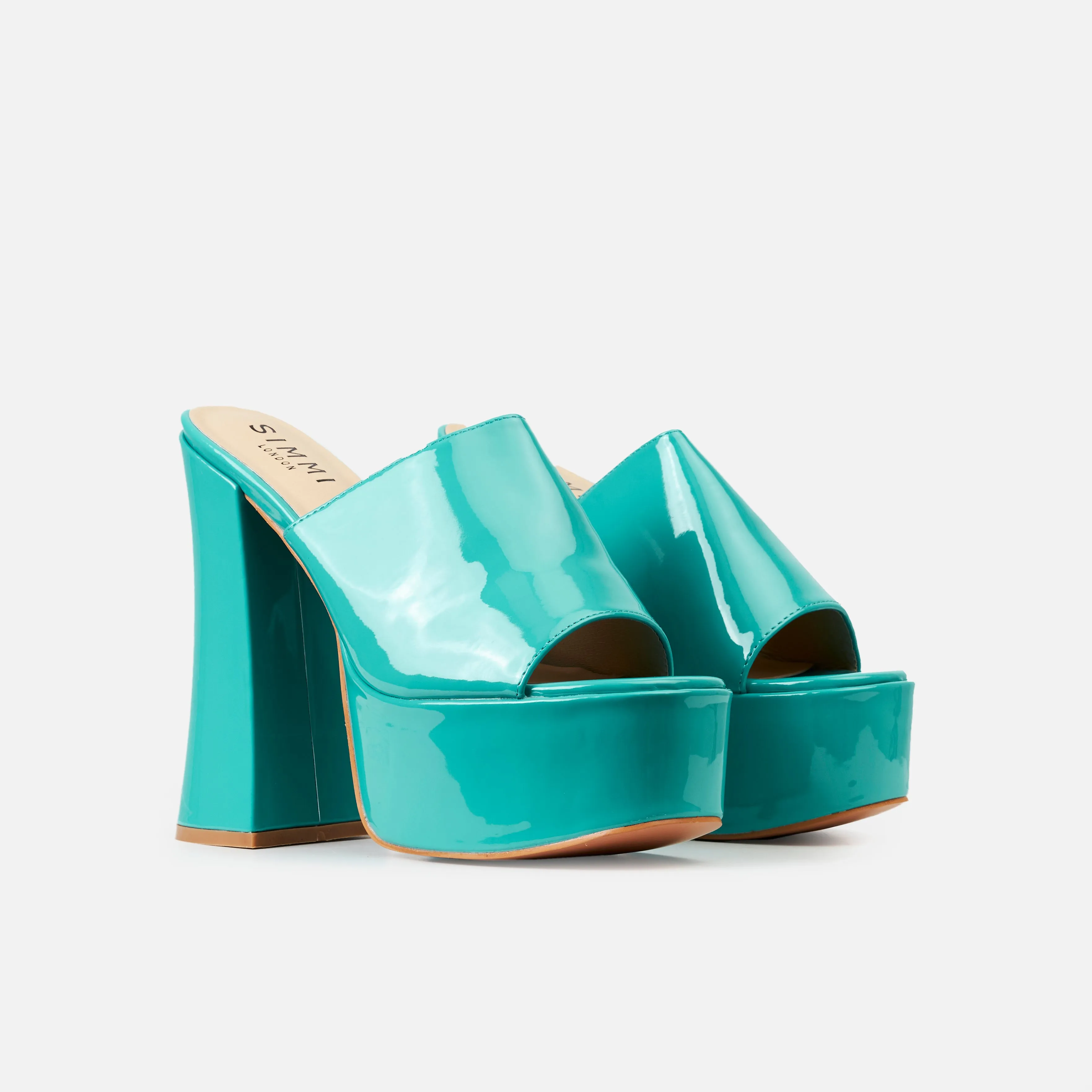 Zuma Teal Patent Platform Mules
