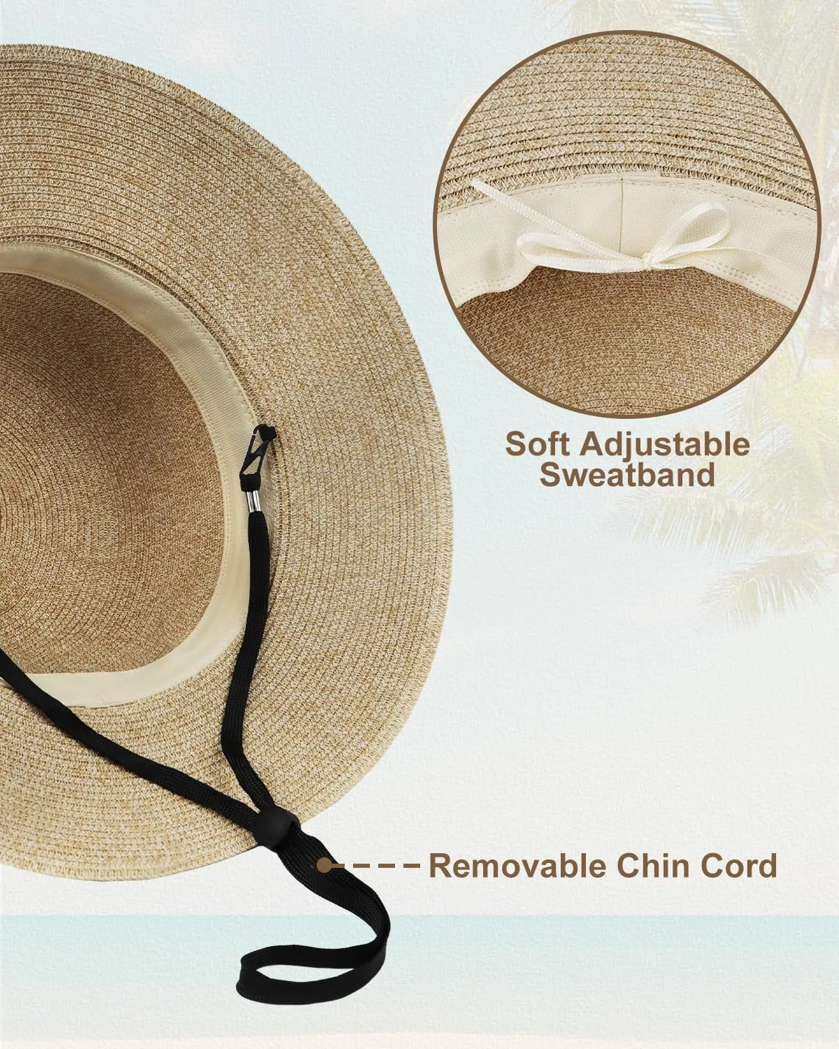 Zylioo 2XL/XL/L/M/S Womens Straw Hat,Wide Brim Sun Protection Beach Hats,UPF 50  Floppy Summer Hat for Small Heads