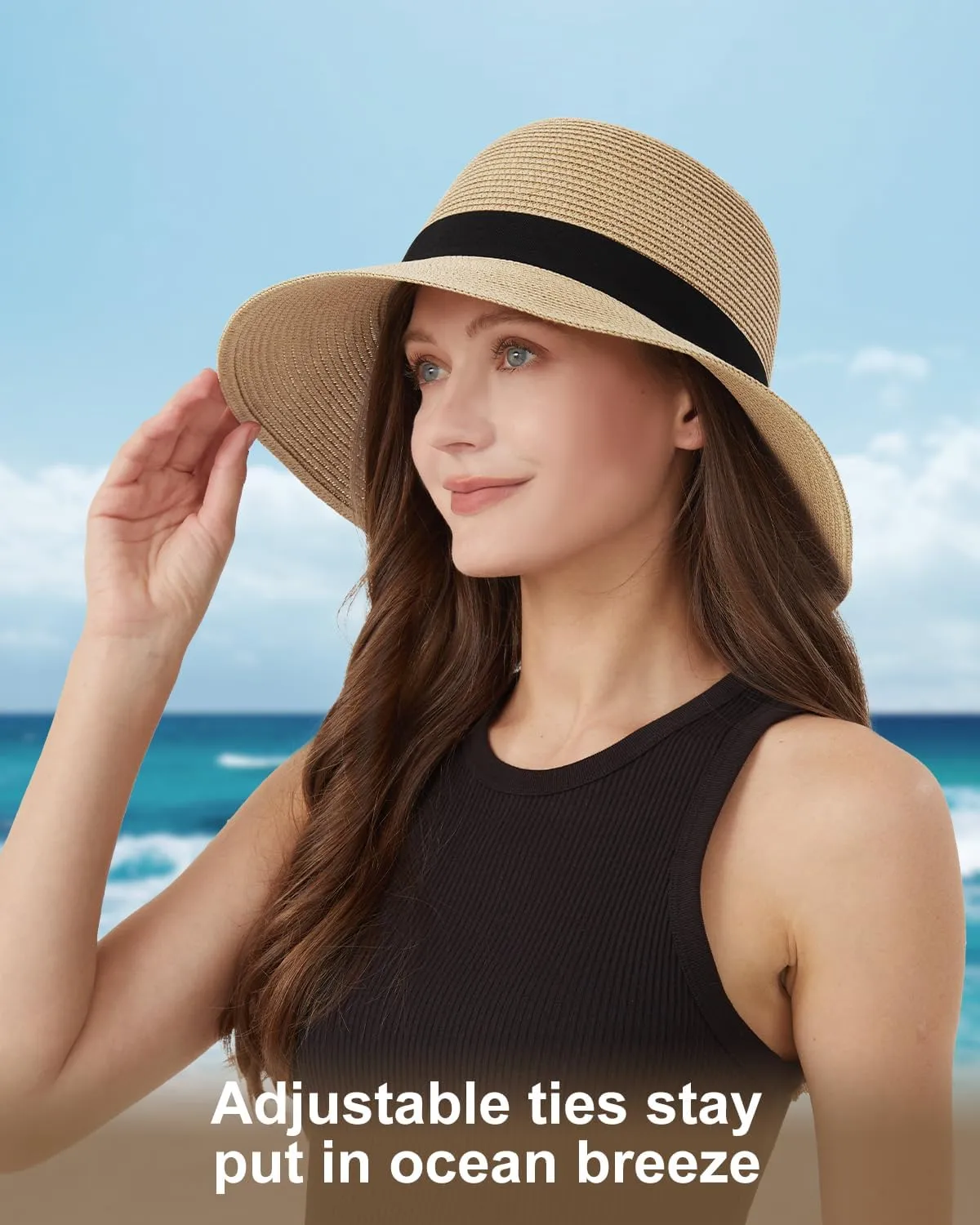 Zylioo 2XL/XL/L/M/S Womens Straw Hat,Wide Brim Sun Protection Beach Hats,UPF 50  Floppy Summer Hat for Small Heads