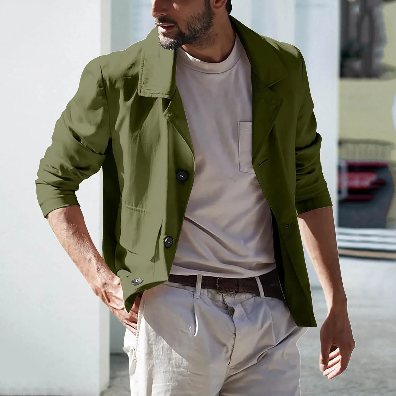 ZYXTIM Men's Lightweight Casual Cropped Canvas Windproof Jacket Coat Loose Fit Button Down Lapel Solid Cardigan Coat
