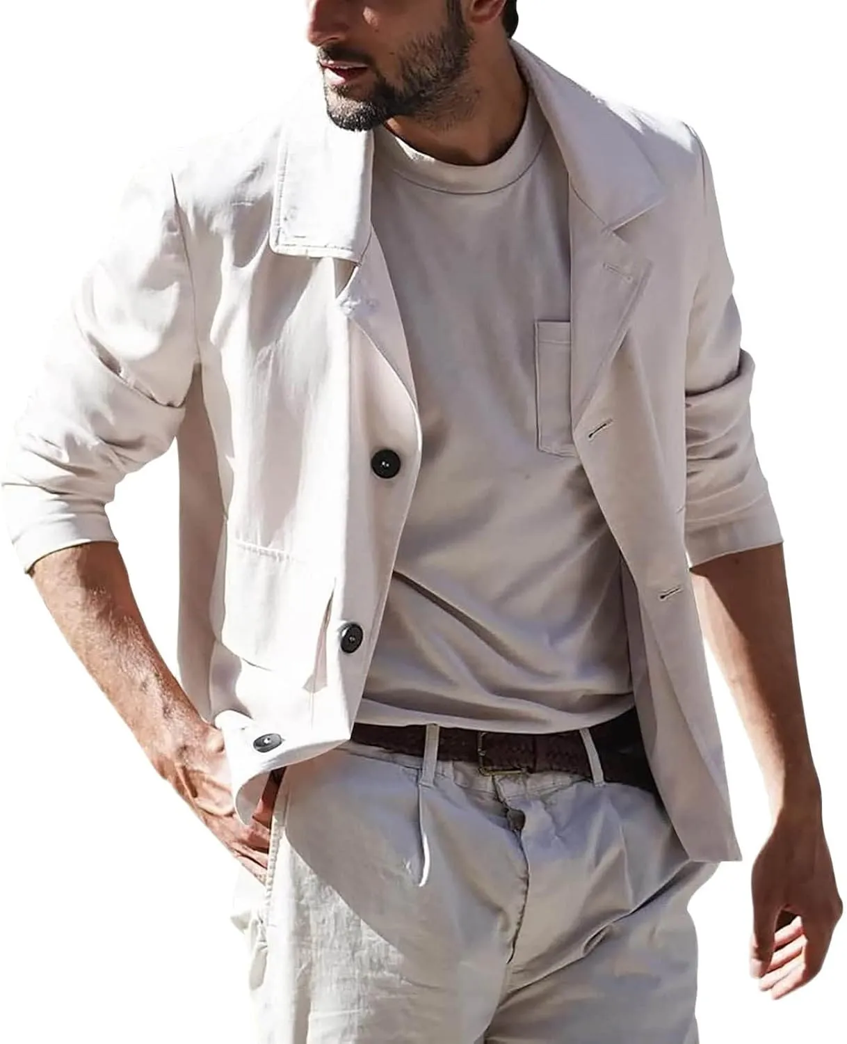 ZYXTIM Men's Lightweight Casual Cropped Canvas Windproof Jacket Coat Loose Fit Button Down Lapel Solid Cardigan Coat
