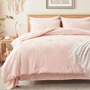 Zzlpp Full Comforter Set 7 Pieces, Pink Tufted Bed in a Bag with Comforter and Sheets, All Season Boho Bedding Sets with 1 Comforter, 2 Pillow Shams, 2 Pillowcases, 1 Sheet